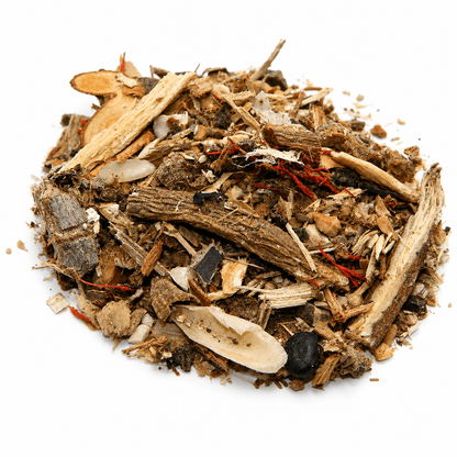 Pile of Abundant Justice Tonic Herbs on white background
