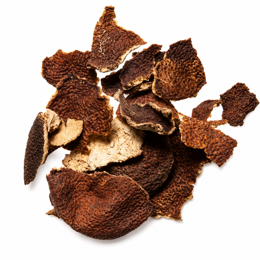 Dried Chen Pi (Aged Tangerine Peel) on a white background