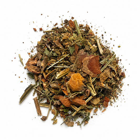 Pile of Comprehensive Iron Palm herbs on white backrgound