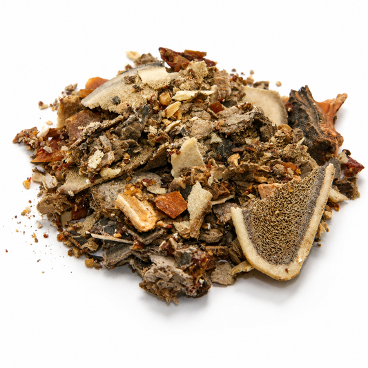 Pile of Dong Chou Jiu herbs on white background 