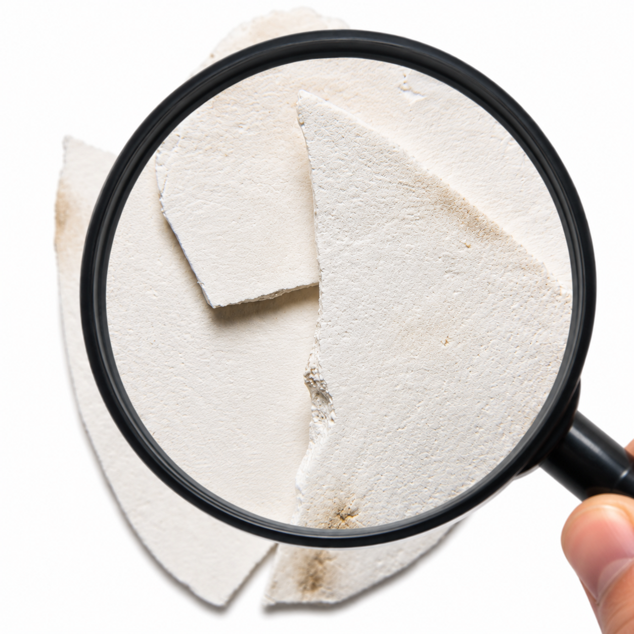 Magnifying glass showing close up of a piece of Fu Ling (poria cocos)