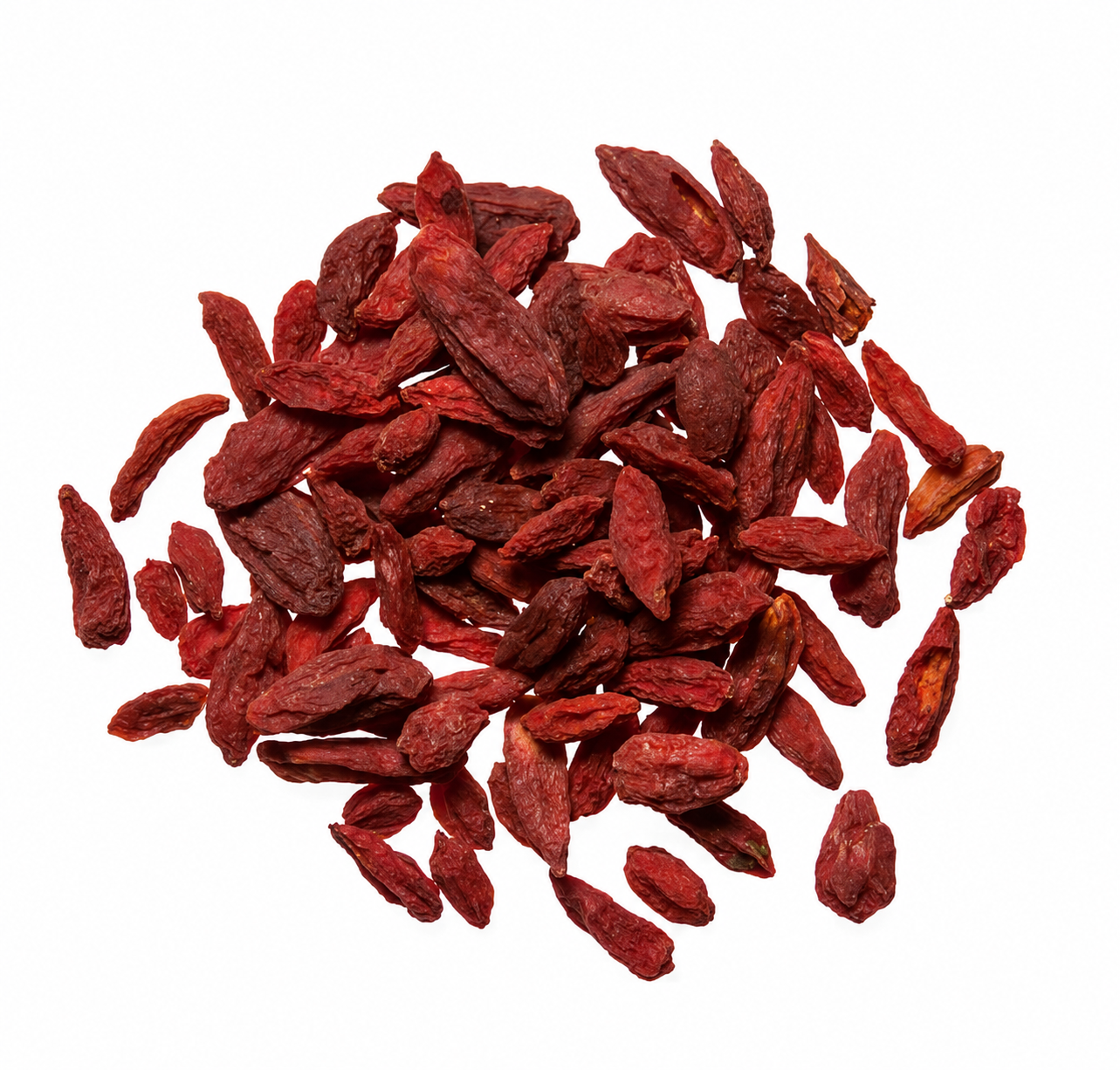 Pile of Gou Qi Zi (red goji berries) on a white background