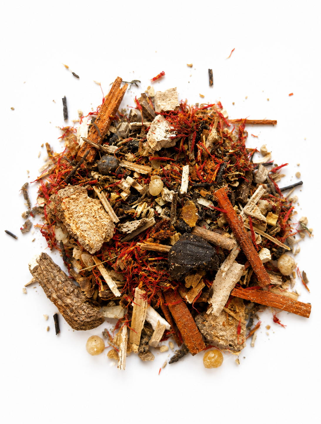 Pile of Hung Gar herbs on white background