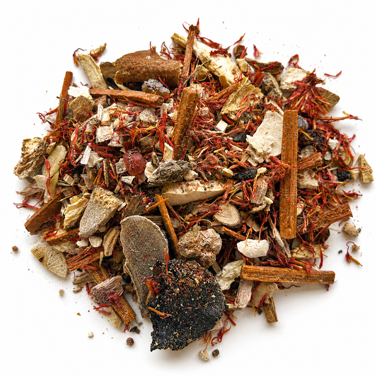Pile of Leung Jan Wing Chun Dit Da Jow Herbs on white background