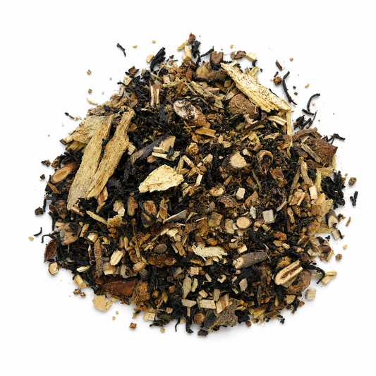 Pile of Plum Dragon ChainTraining Tea Herbs on white background