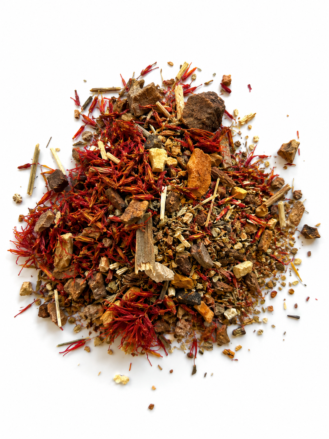 Pile of Plum Dragon Dit Da Wan Herbs on white background