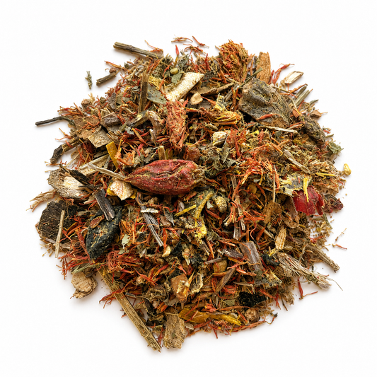 Pile of Shaolin Fukien Iron Palm Dit Da Jow  herbs on white background