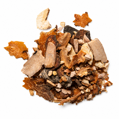 Pile of Si Wu Tang herbs on white background