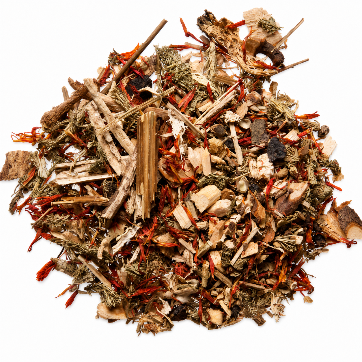 Warming herbal foot soak herbs on white background