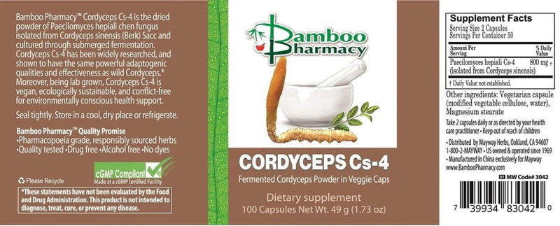 Cordyceps Cs-4 Capsules (Chong Cao Jun Si Jiao Nang) Bamboo Pharmacy, 100 Count