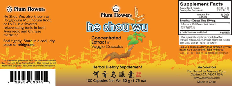 He Shou Wu Capsules, Fo-Ti (Plum Flower Brand)